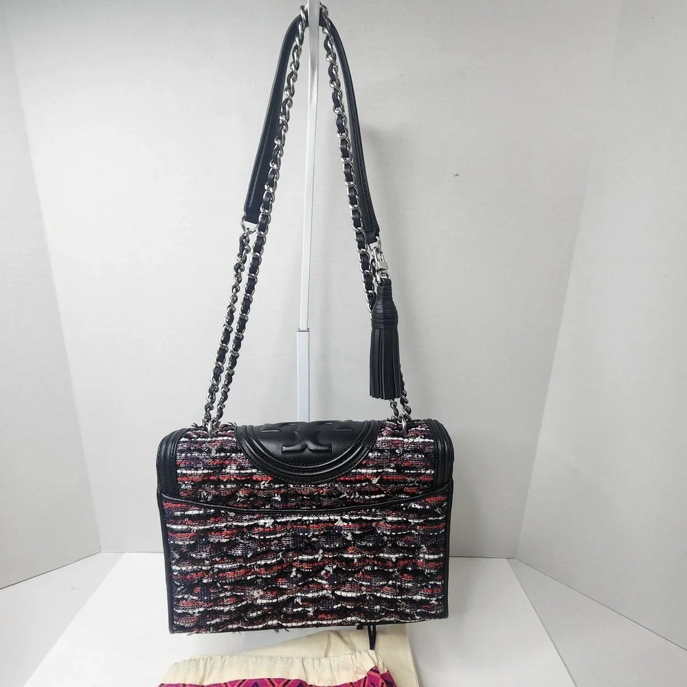 Tory Burch Fleming Boucle Lurex Tweed Quilted Convertible Shoulder Bag NWT